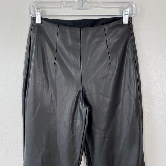 ASOS Design Faux Leather Trousers Black High Rise Subtle Flare Pants Size 6P - Picture 2 of 9